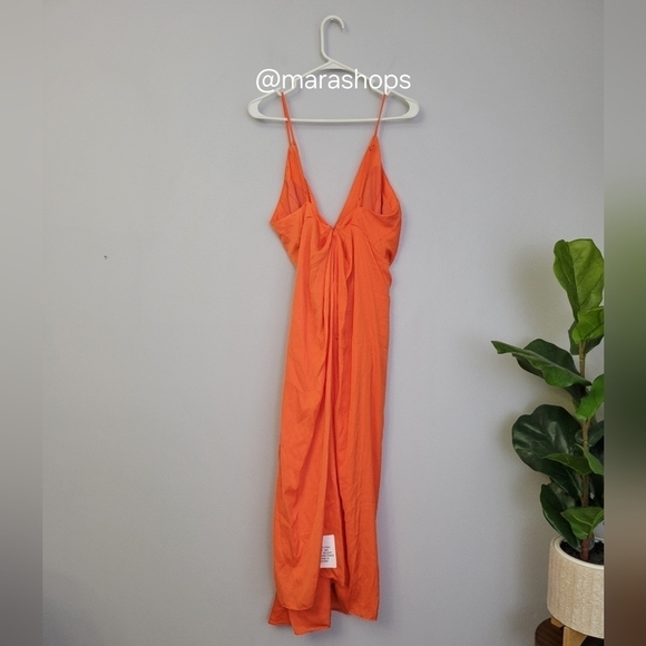 ASOS EDITION satin drape side cami midi dress in orange - Picture 5 of 8